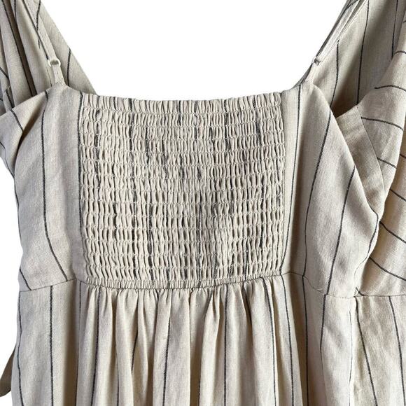 Urban Outfitters Quebec Linen Side-Tie Midi Wrap Dress Striped in Cream, Medium - Picture 11 of 13